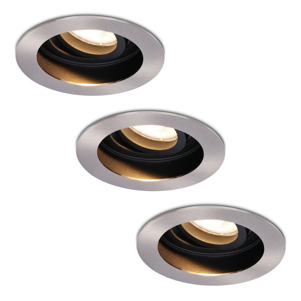 Set van 3 Mesa LED inbouwspots - GU10 4 Watt 345 lumen - 2700K Warm wit - Dimbaar - verzonken - Rond - Kantelbaar - IP20 Voor binnen - RVS | HOFTRONIC