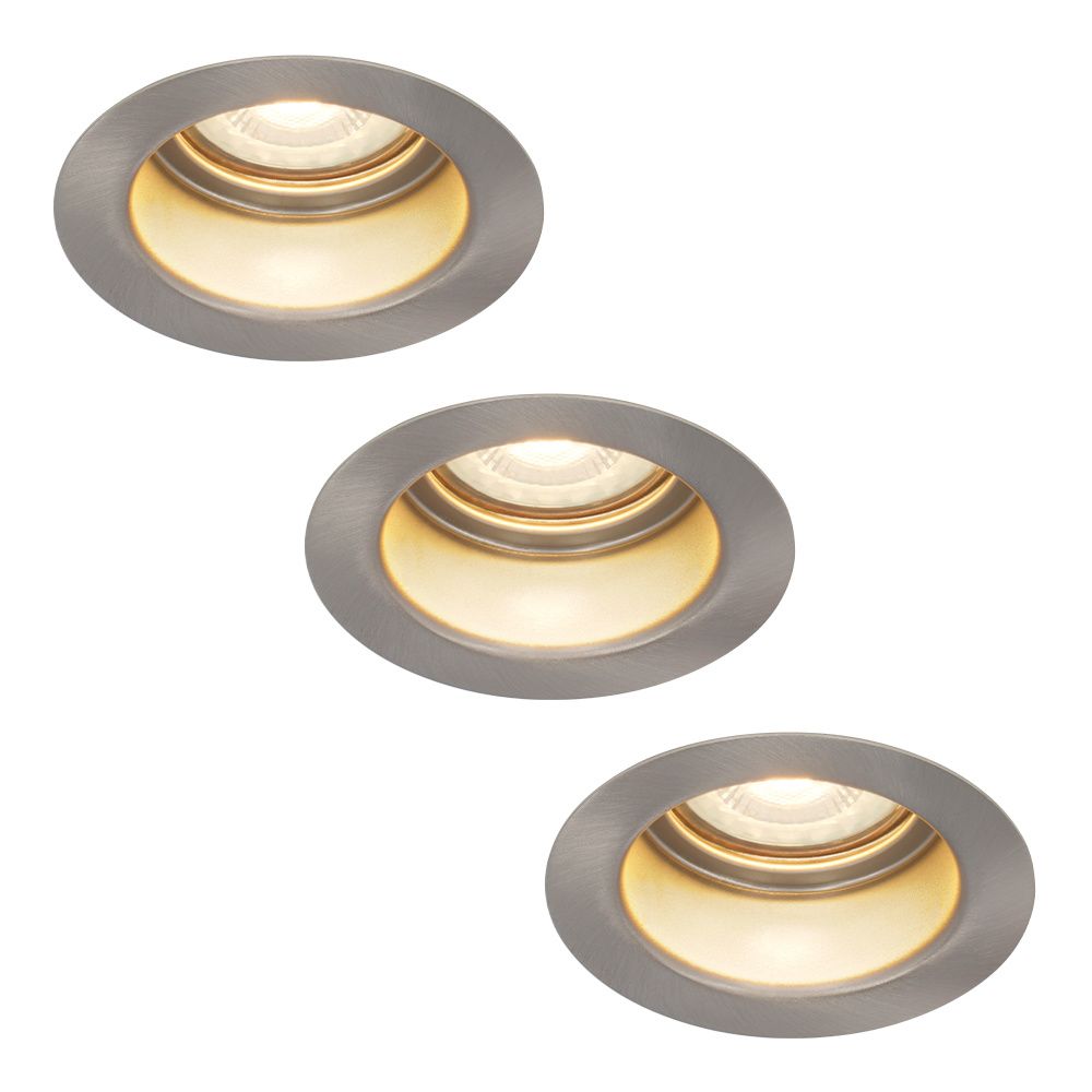 Set van 3 Mesa LED inbouwspots verzonken - 4 Watt 345 lumen - 2700K Warm wit - GU10 - Dimbaar - Rond - IP65 Waterdicht - RVS - Anti-glare | HOFTRONIC