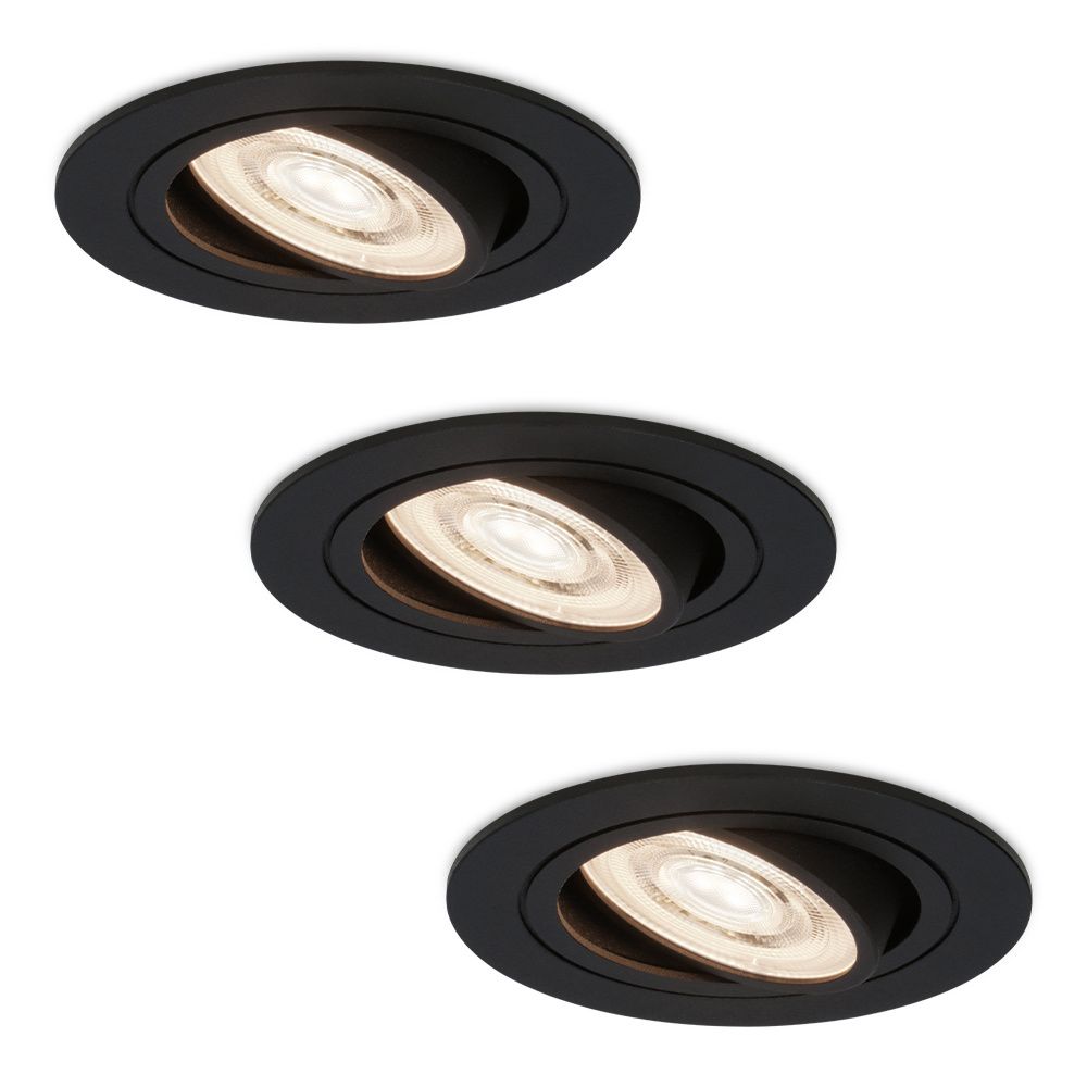 Set van 3 Miro LED inbouwspots - 6W 570lm - GU10 LED Module - Extra plat - 4000K neutraal wit - Dimbaar - Kantelbaar - Voor binnen - Zwart | HOFTRONIC