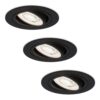 Set van 3 Miro LED inbouwspots - Extra plat 58mm - GU10 LED Module - 6000K daglicht wit - Dimbaar - Rond - Kantelbaar - Voor binnen - Zwart | HOFTRONIC