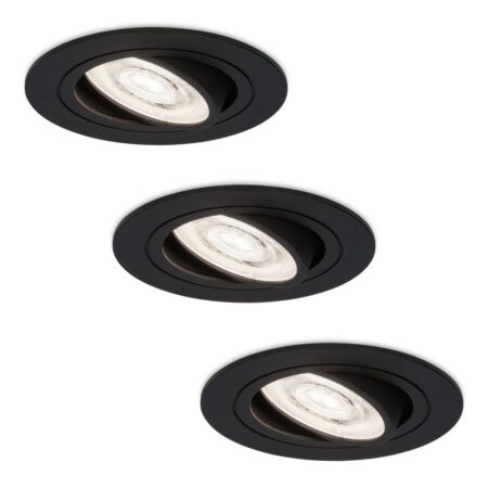 Set van 3 Miro LED inbouwspots - Extra plat 58mm - GU10 LED Module - 6000K daglicht wit - Dimbaar - Rond - Kantelbaar - Voor binnen - Zwart | HOFTRONIC