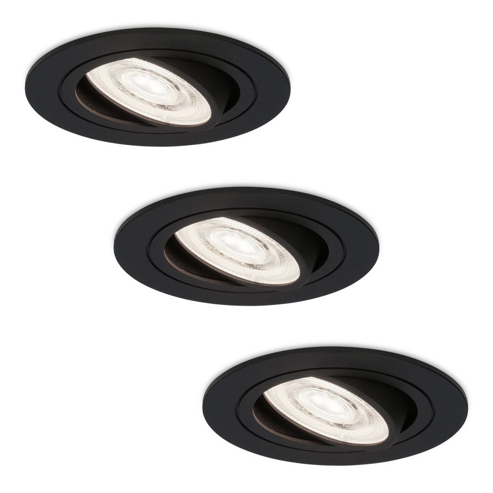 Set van 3 Miro LED inbouwspots - Extra plat 58mm - GU10 LED Module - 6000K daglicht wit - Dimbaar - Rond - Kantelbaar - Voor binnen - Zwart | HOFTRONIC