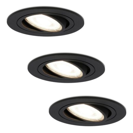 Set van 3 Miro LED inbouwspots - GU10 4 Watt 345 Lumen - 4000K Neutraal wit - Dimbaar - Rond - Kantelbaar - IP20 Voor binnen - Zwart | HOFTRONIC