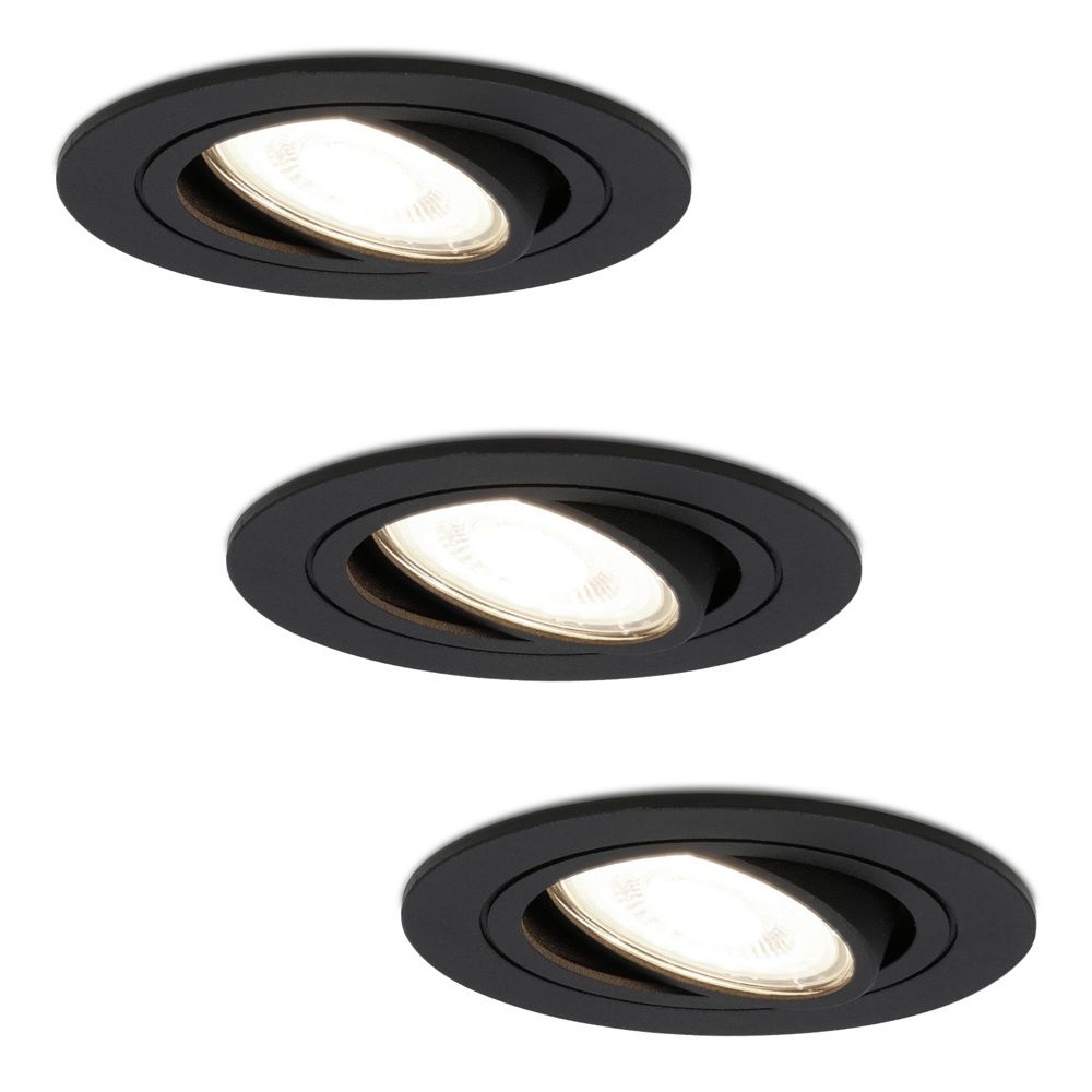 Set van 3 Miro LED inbouwspots - GU10 4 Watt 345 Lumen - 4000K Neutraal wit - Dimbaar - Rond - Kantelbaar - IP20 Voor binnen - Zwart | HOFTRONIC