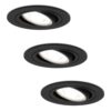 Set van 3 Miro LED inbouwspots - GU10 4 Watt 345 Lumen - 6500K Daglicht wit - Dimbaar - Rond - Kantelbaar - IP20 Voor binnen - Zwart | HOFTRONIC