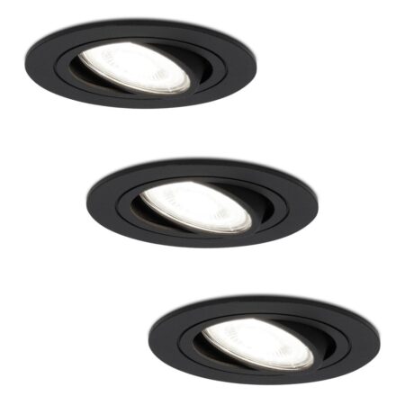 Set van 3 Miro LED inbouwspots - GU10 4 Watt 345 Lumen - 6500K Daglicht wit - Dimbaar - Rond - Kantelbaar - IP20 Voor binnen - Zwart | HOFTRONIC