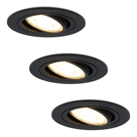 Set van 3 Miro LED inbouwspots - GU10 4 Watt 345 lumen - 2700K Warm wit - Dimbaar - Rond - Kantelbaar - IP20 Voor binnen - Zwart | HOFTRONIC