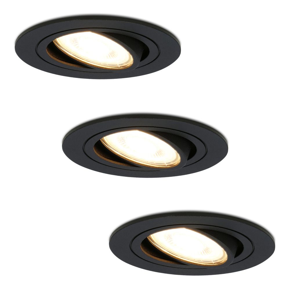 Set van 3 Miro LED inbouwspots - GU10 4 Watt 345 lumen - 2700K Warm wit - Dimbaar - Rond - Kantelbaar - IP20 Voor binnen - Zwart | HOFTRONIC