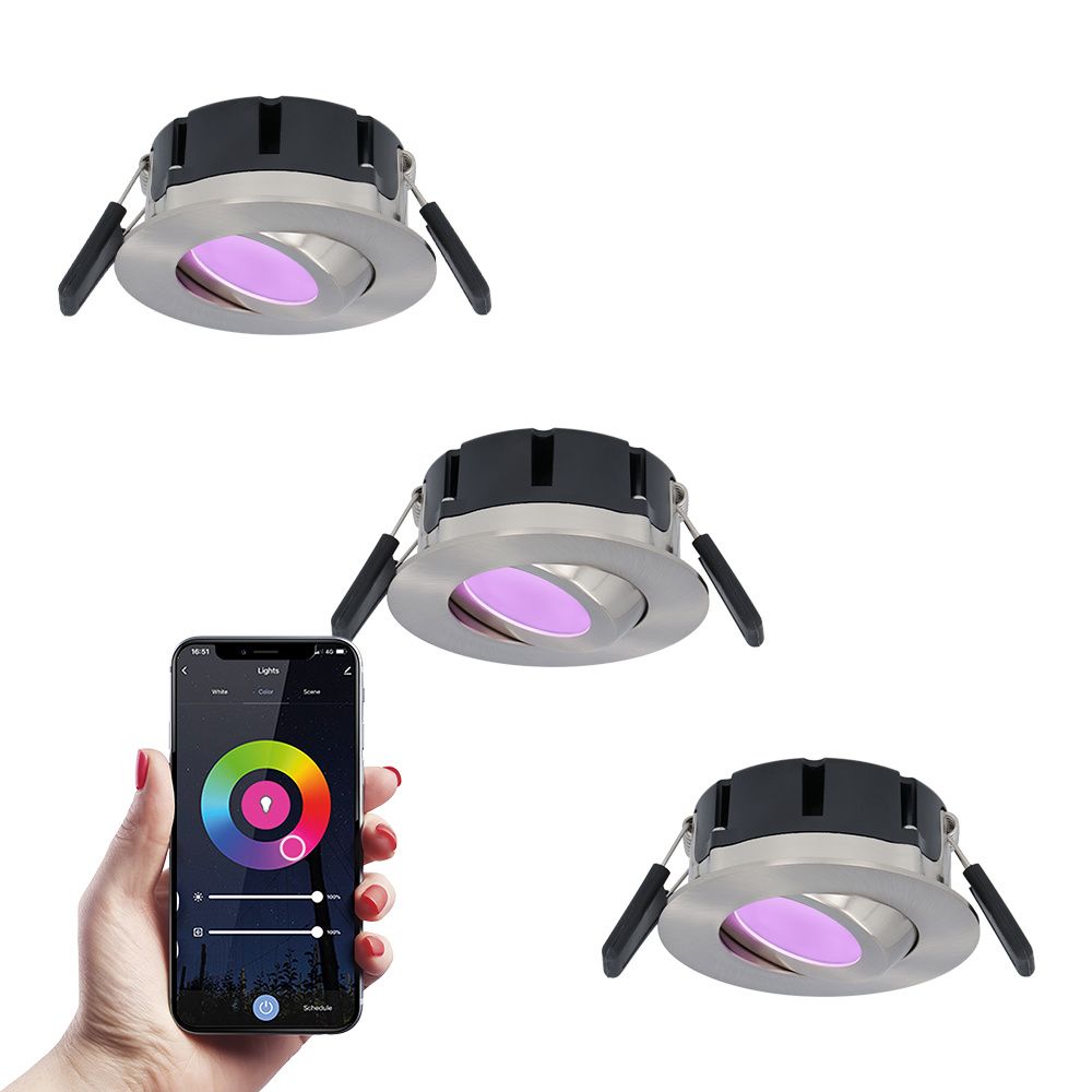 Set van 3 Napels smart inbouwspots - IP65 Waterdicht - 8 Watt 600 Lumen - Kantelbaar - Wifi + Bluetooth - RGBWW - Google Home