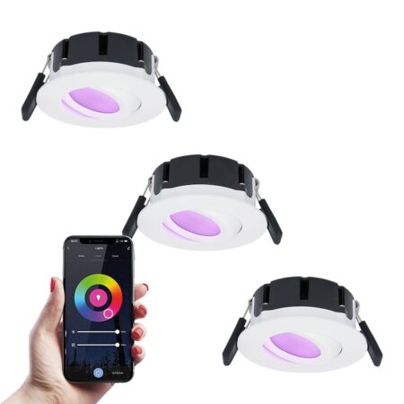 Set van 3 Napels smart inbouwspots - IP65 Waterdicht - 8 Watt 600 Lumen - Kantelbaar - Wifi + Bluetooth - RGBWW - Google Home