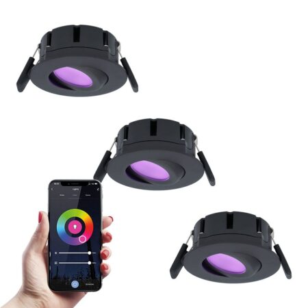 Set van 3 Napels smart inbouwspots - IP65 Waterdicht - 8 Watt 600 Lumen - Kantelbaar - Wifi + Bluetooth - RGBWW - Google Home