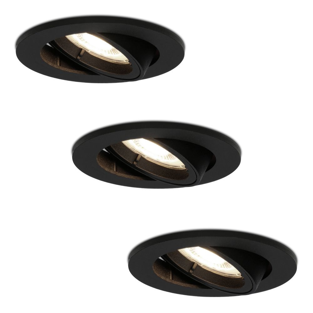 Set van 3 Oslo LED inbouwspot - 4 Watt 345 Lumen - 4000K Neutraal wit - GU10 - Dimbaar - Rond - Kantelbaar - IP20 Stofdicht - Zwart | HOFTRONIC