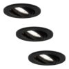 Set van 3 Oslo LED inbouwspot - 4 Watt 345 Lumen - 6500K Neutraal wit - GU10 - Dimbaar - Rond - Kantelbaar - IP20 Stofdicht - Zwart | HOFTRONIC