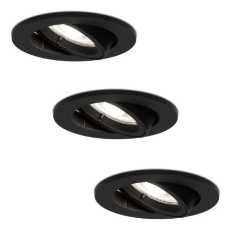 Set van 3 Oslo LED inbouwspot - 4 Watt 345 Lumen - 6500K Neutraal wit - GU10 - Dimbaar - Rond - Kantelbaar - IP20 Stofdicht - Zwart | HOFTRONIC