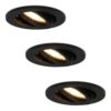 Set van 3 Oslo LED inbouwspots - 4 Watt 345 lumen - 2700K Warm wit - GU10 - Dimbaar - Rond - Kantelbaar - IP20 voor binnen - Zwart | HOFTRONIC