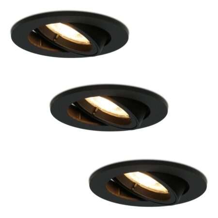 Set van 3 Oslo LED inbouwspots - 4 Watt 345 lumen - 2700K Warm wit - GU10 - Dimbaar - Rond - Kantelbaar - IP20 voor binnen - Zwart | HOFTRONIC