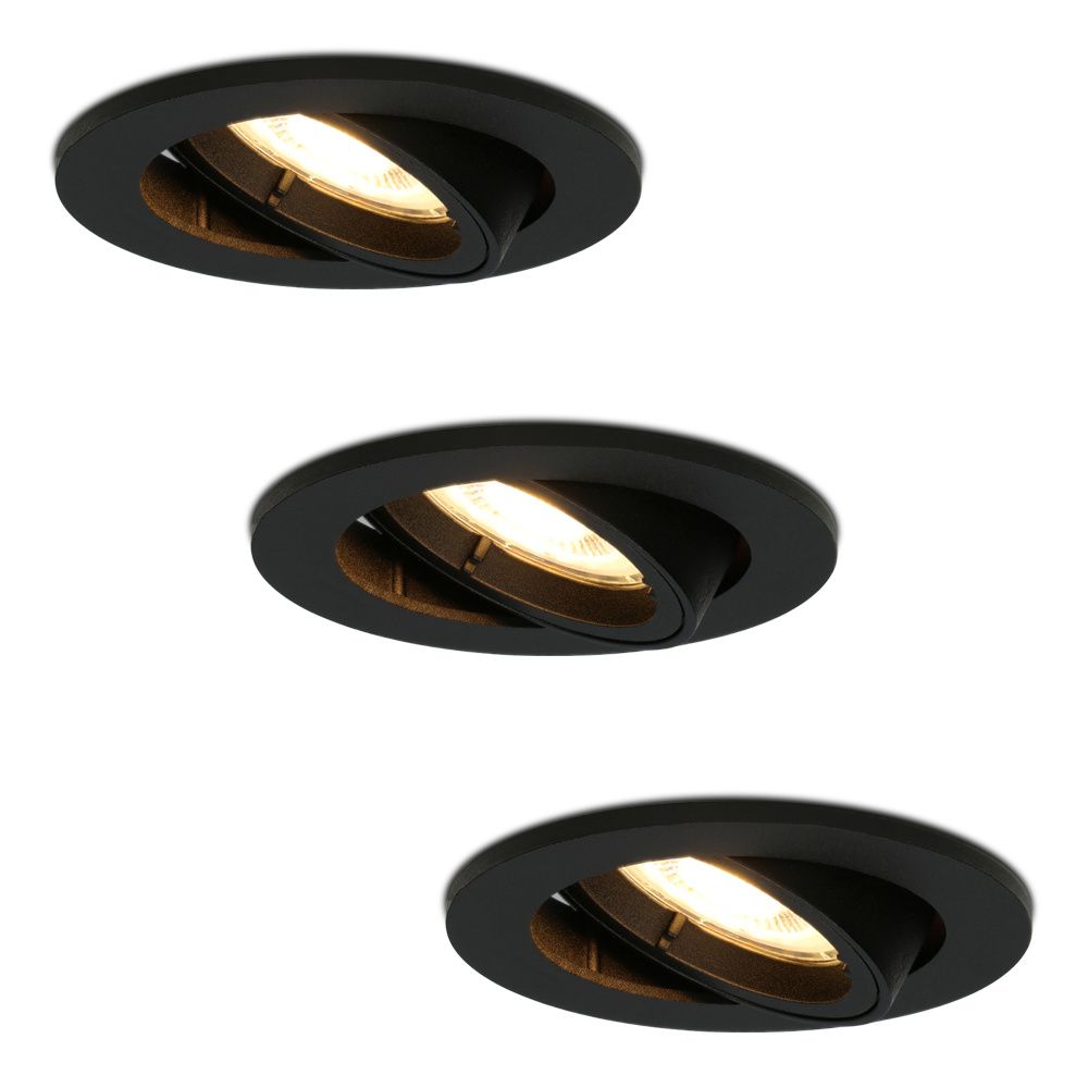 Set van 3 Oslo LED inbouwspots - 4 Watt 345 lumen - 2700K Warm wit - GU10 - Dimbaar - Rond - Kantelbaar - IP20 voor binnen - Zwart | HOFTRONIC