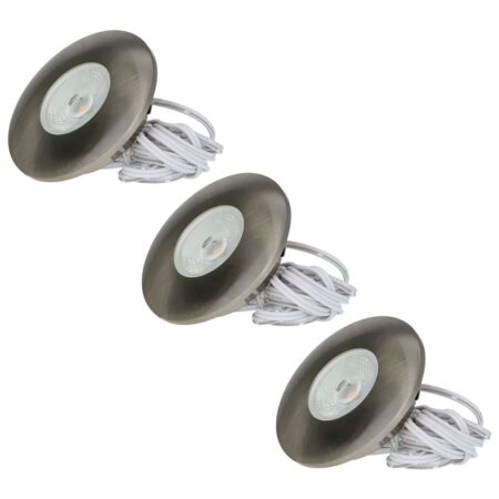 Set van 3 Pavo - Platte LED ipbouwspots met lage inbouwdiepte 12mm - 3 Watt 300 Lumen - 2700K Warm wit - Dimbaar - Rond - Meubelspot - IP44 waterdicht - RVS | HOFTRONIC