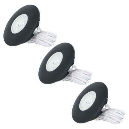 Set van 3 Pavo - Platte LED ipbouwspots met lage inbouwdiepte 12mm - 3 Watt 300 Lumen - 2700K Warm wit - Dimbaar - Rond - Meubelspot - IP44 waterdicht - Zwart | HOFTRONIC