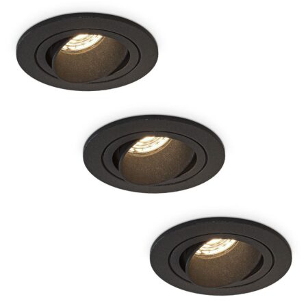 Set van 3 Philadelphia LED inbouwspots - Dimbaar - Excl. GU10 - Max. 5 Watt - Zwart - Kantelbaar - IP20 voor binnen - Rond | HOFTRONIC