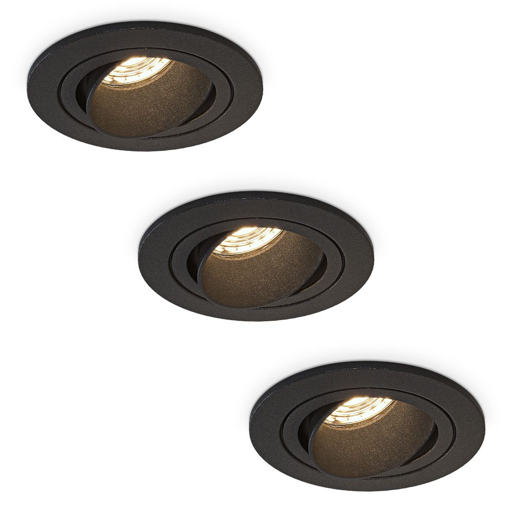 Set van 3 Philadelphia LED inbouwspots - Dimbaar - Incl. GU10 - 2700K - 4 Watt - Zwart - Kantelbaar - IP20 voor binnen - Rond | HOFTRONIC