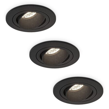 Set van 3 Philadelphia LED inbouwspots - Dimbaar - Incl. GU10 - 4000K - 4 Watt - Zwart - Kantelbaar - IP20 voor binnen - Rond | HOFTRONIC