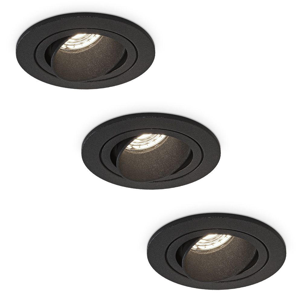 Set van 3 Philadelphia LED inbouwspots - Dimbaar - Incl. GU10 - 4000K - 4 Watt - Zwart - Kantelbaar - IP20 voor binnen - Rond | HOFTRONIC