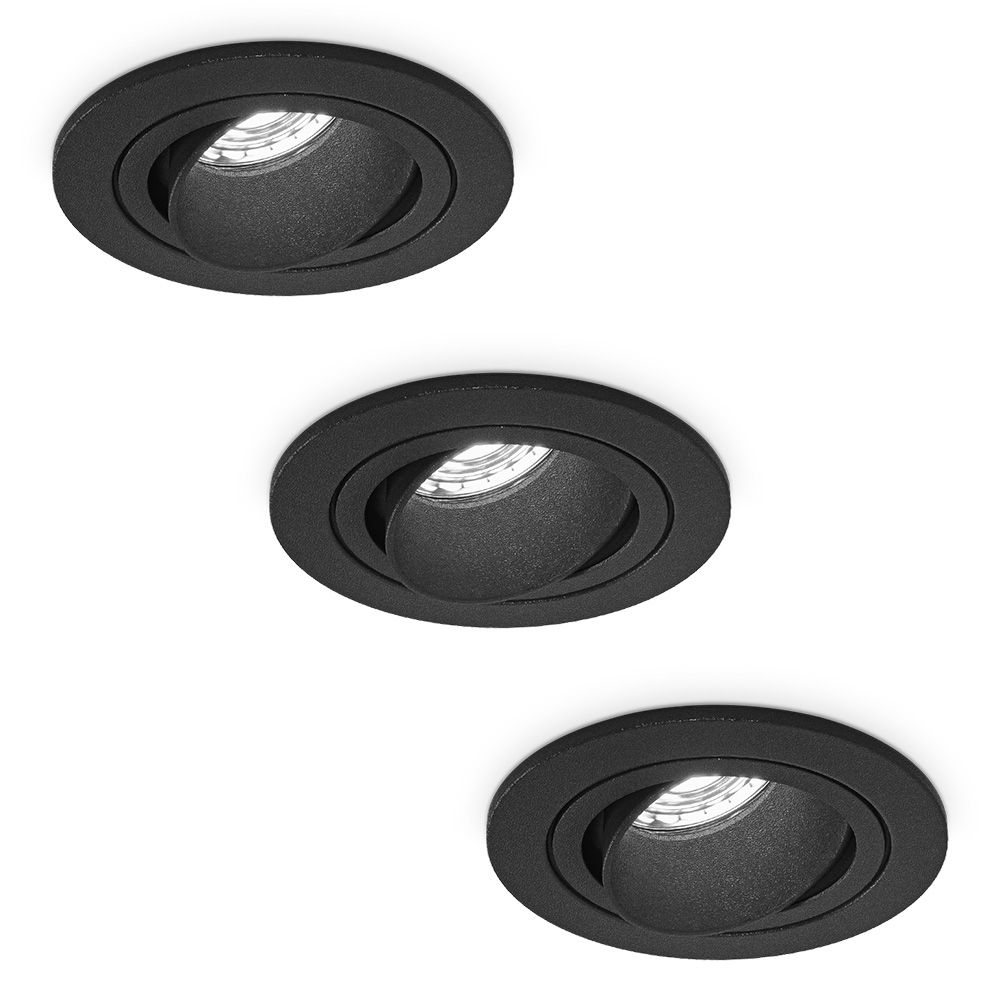 Set van 3 Philadelphia LED inbouwspots - Dimbaar - Incl. GU10 - 6500K - 4 Watt - Zwart - Kantelbaar - IP20 voor binnen - Rond | HOFTRONIC