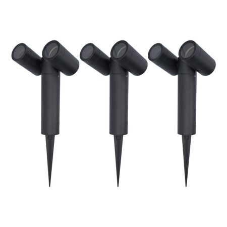 Set van 3 Pinero Dubbel LED prikspot - Kantelbaar - Dimbaar - GU10 - IP65 waterdicht - Zwart - Tuinspot - Pinspot | HOFTRONIC