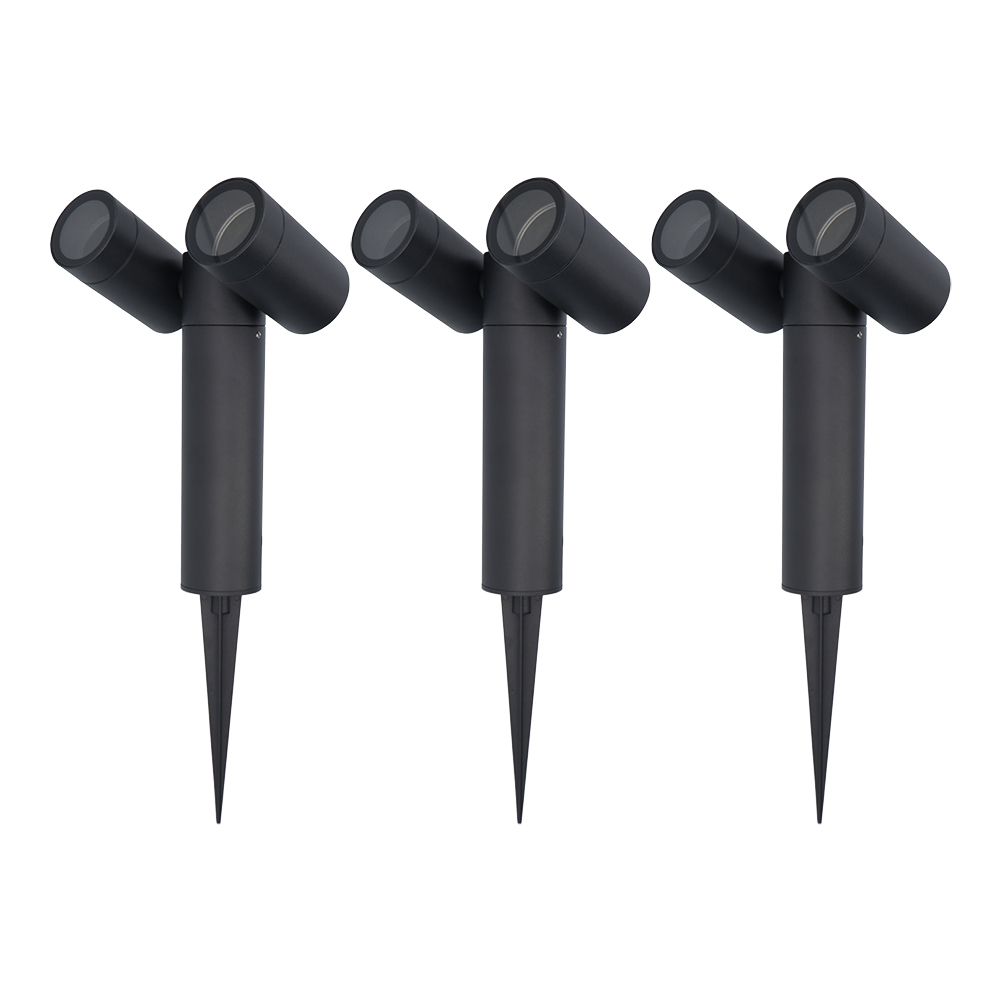 Set van 3 Pinero Dubbel LED prikspot - Kantelbaar - Dimbaar - GU10 - IP65 waterdicht - Zwart - Tuinspot - Pinspot | HOFTRONIC