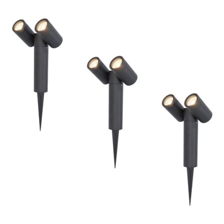 Set van 3 Pinero Dubbel LED prikspots - GU10 8 Watt 345 Lumen - Dimbaar - Kantelbaar - GU10 - 4000K neutraal wit - IP64 Waterdicht - Zwart | HOFTRONIC