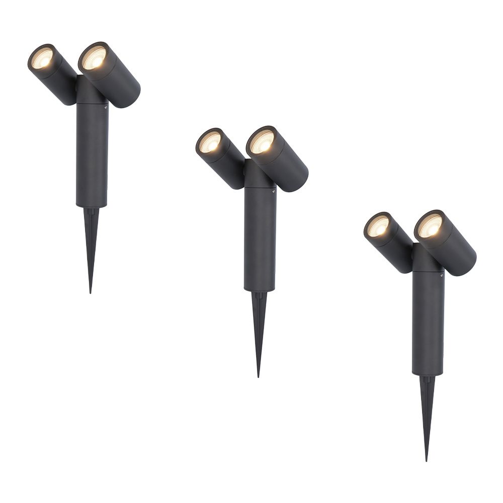 Set van 3 Pinero Dubbel LED prikspots - GU10 8 Watt 345 Lumen - Dimbaar - Kantelbaar - GU10 - 4000K neutraal wit - IP64 Waterdicht - Zwart | HOFTRONIC