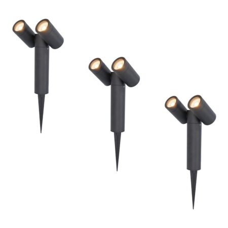 Set van 3 Pinero Dubbel LED prikspots - GU10 8 watt 345 lumen - Dimbaar - Kantelbaar - 2700K warm wit - IP65 Waterdicht - Zwart | HOFTRONIC