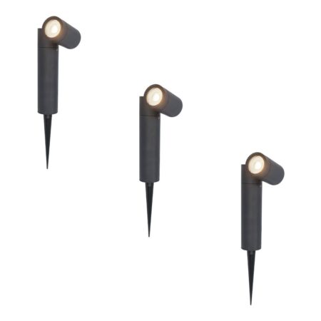 Set van 3 Pinero LED prikspots - GU10 4 Watt 345 Lumen - Dimbaar - Kantelbaar - 4000K neutraal wit - IP64 Waterdicht - Zwart - Tuinspot | HOFTRONIC