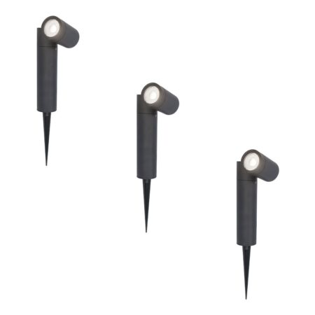 Set van 3 Pinero LED prikspots - GU10 4 Watt 345 Lumen - Dimbaar - Kantelbaar - 6500K daglicht wit - IP64 Waterdicht - Zwart - Tuinspot | HOFTRONIC