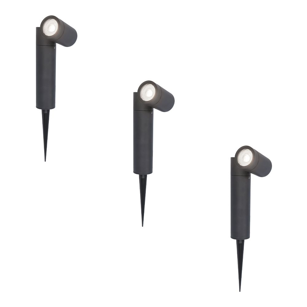 Set van 3 Pinero LED prikspots - GU10 4 Watt 345 Lumen - Dimbaar - Kantelbaar - 6500K daglicht wit - IP64 Waterdicht - Zwart - Tuinspot | HOFTRONIC