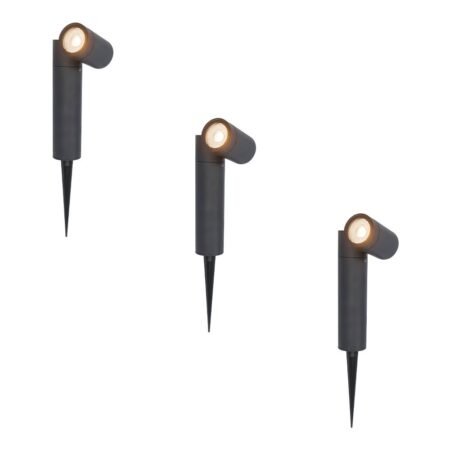 Set van 3 Pinero LED prikspots - GU10 4 Watt 345 lumen - Dimbaar - Kantelbaar - 2700K warm wit - IP65 Waterdicht - Zwart - Tuinspots | HOFTRONIC
