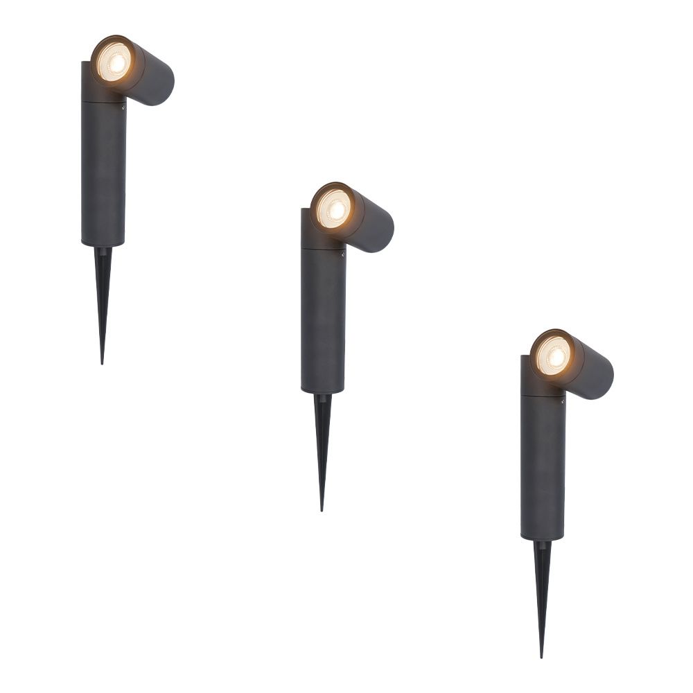 Set van 3 Pinero LED prikspots - GU10 4 Watt 345 lumen - Dimbaar - Kantelbaar - 2700K warm wit - IP65 Waterdicht - Zwart - Tuinspots | HOFTRONIC