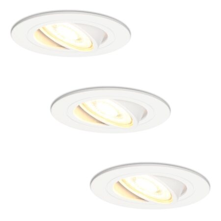 Set van 3 Pittsburg LED inbouwspots - GU10 4 Watt 345 lumen - 2700K Warm wit - Dimbaar - Rond - Kantelbaar - IP20 Voor binnen - Wit | HOFTRONIC
