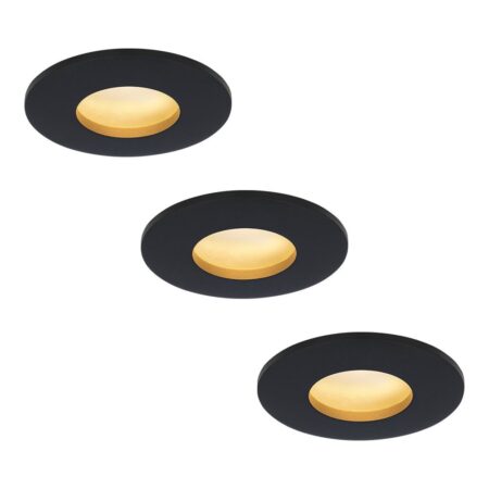 Set van 3 Porto - LED platte inbouwspots met lage inbouwdiepte 60mm - 6 Watt 570 Lumen - 2700K Warm wit - GU10 LED Module - Dimbaar - Rond - IP44 voor badkamer