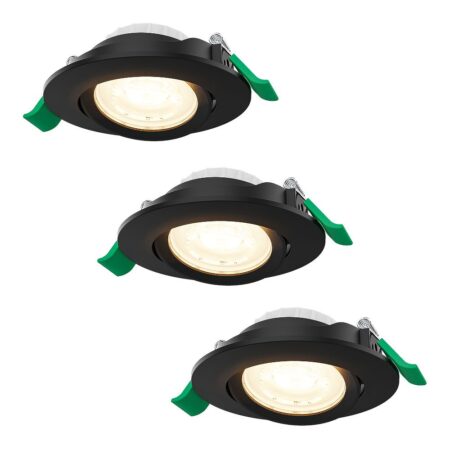 Set van 3 Prado dimbare LED-inbouwspots - 6 watt 570 lumen - CCT instelbare lichtkleur 2700K/4000K/6000K - Lage inbouwdiepte 25 mm - Rond - IP20 voor gebruik binnenshuis - Zwart | HOFTRONIC