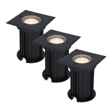 Set van 3 Ramsay LED Grondspots - Vierkant - Dimbaar - GU10 - 4000K neutraal wit - 4 Watt 345 Lumen - Tuinspot - Zwart - IP67 waterdicht - Overrijdbaar voor de Oprit
