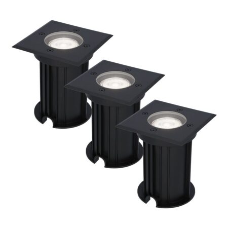 Set van 3 Ramsay LED Grondspots Vierkant - Dimbaar - GU10 - 6500K daglicht wit - 4 Watt 345 Lumen - Tuinspot - Zwart - IP67 waterdicht - Overrijdbaar voor de Oprit