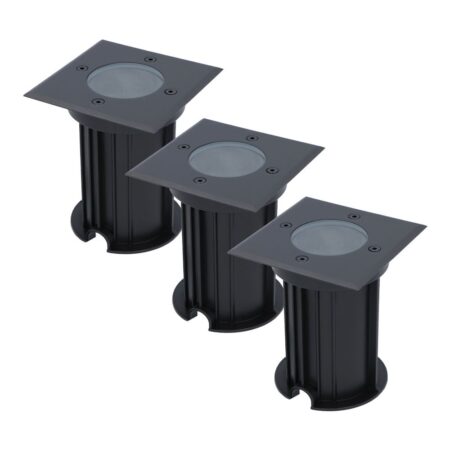 Set van 3 Ramsay LED Grondspots - Vierkant - Dimbaar - GU10 - Excl. Lichtbron - Tuinspot - Zwart - IP67 waterdicht - Overrijdbaar voor de Oprit