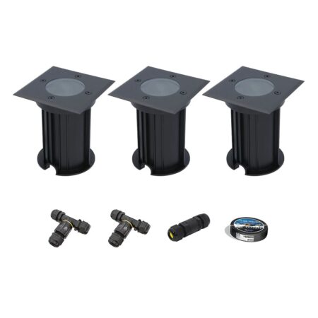 Set van 3 Ramsay LED Grondspots - Vierkant - Dimbaar - GU10 - Excl. Lichtbron - Tuinspot - Zwart - IP67 waterdicht - Overrijdbaar voor de Oprit