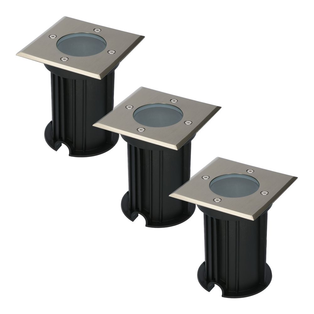 Set van 3 Ramsay LED Grondspots - Vierkant - RVS - GU10 fitting - Excl. lichtbron - IP67 waterdicht - Tuinspot - Oprit | HOFTRONIC