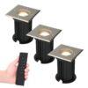 Set van 3 Ramsay LED Grondspots vierkant buiten - Dimbaar - GU10 - 2700K warm wit - 4 Watt 345 lumen - Tuinspot - RVS - IP67 waterdicht - Incl. Afstandsbediening | HOFTRONIC