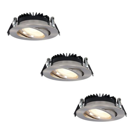 Set van 3 Rome LED inbouwspots - Kantelbaar - IP44 waterdicht - 6 Watt 500 lumen - 2700K warm wit - Lage inbouwdiepte 27mm - Dimbaar - Rond - RVS - Voor binnen en buiten | HOFTRONIC