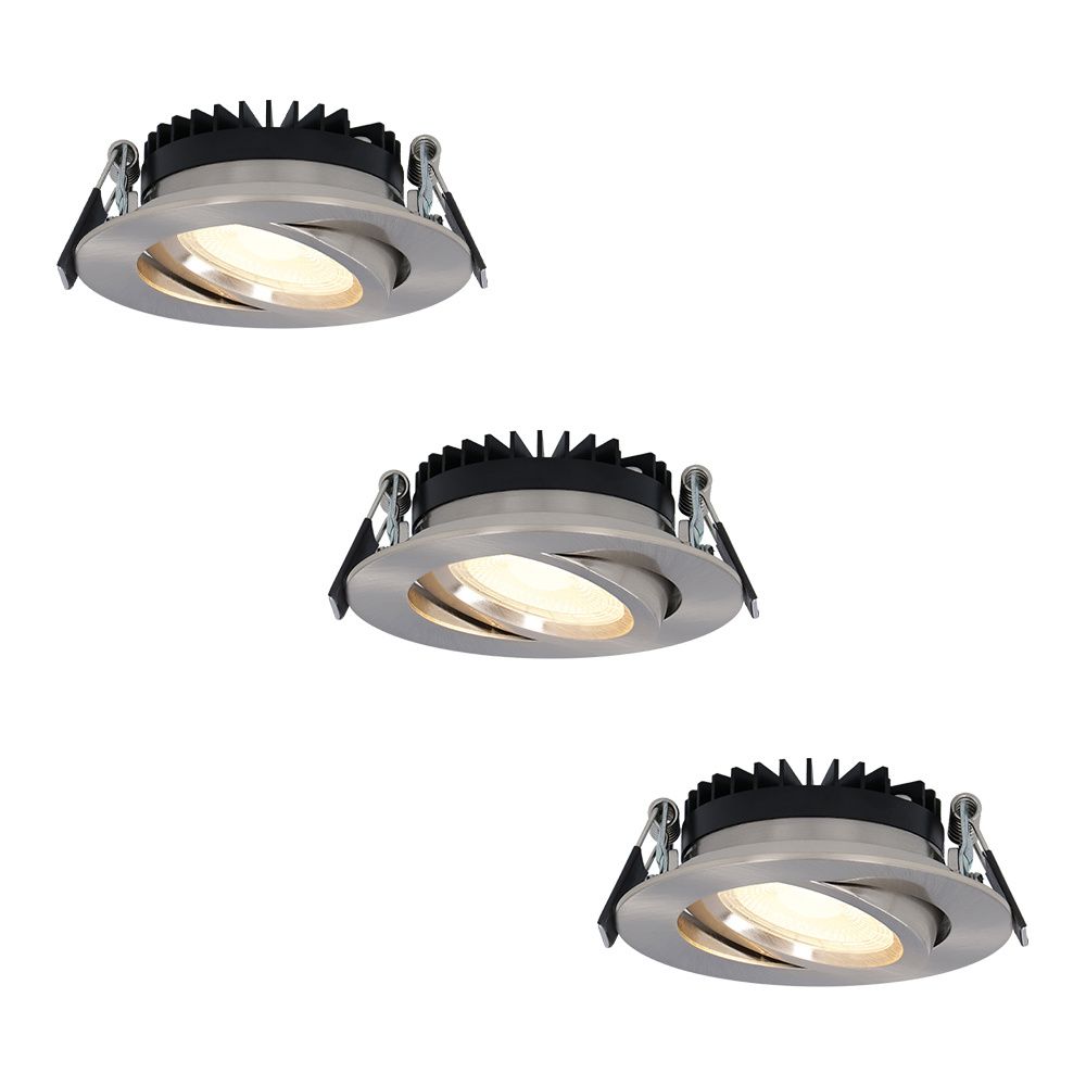 Set van 3 Rome LED inbouwspots - Kantelbaar - IP44 waterdicht - 6 Watt 500 lumen - 2700K warm wit - Lage inbouwdiepte 27mm - Dimbaar - Rond - RVS - Voor binnen en buiten | HOFTRONIC