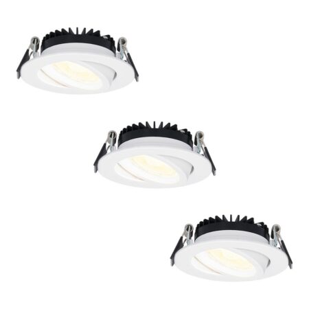 Set van 3 Rome LED inbouwspots - Kantelbaar - IP44 waterdicht - 6 Watt 500 lumen - 2700K warm wit - Lage inbouwdiepte 27mm - Dimbaar - Rond - Wit - Voor binnen en buiten | HOFTRONIC
